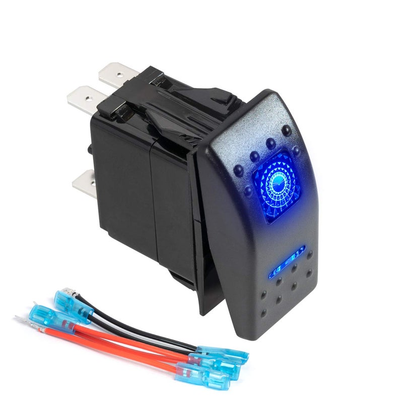 FXC Momentary (On)/Off Rocker Switch 5Pin Laser Blue LED Light 20A/12V 10A/24V Toggle Switch with Jumper Wires Set for Automotive Boat Marine Truck Jeep Off-Road Bus RV - Image 1